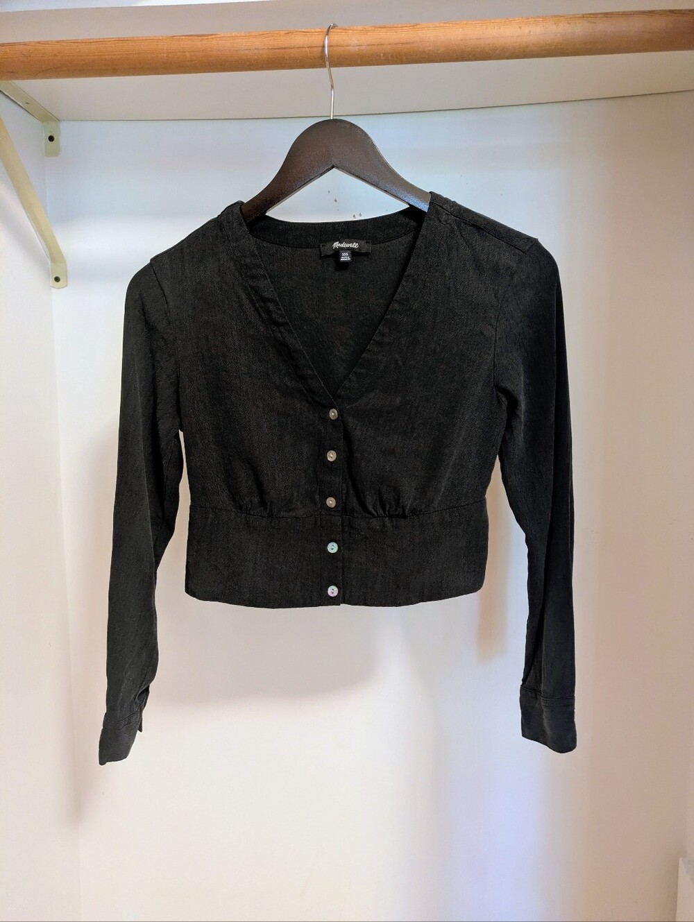Madewell V-Neck Button-Front Shirt black size xxs